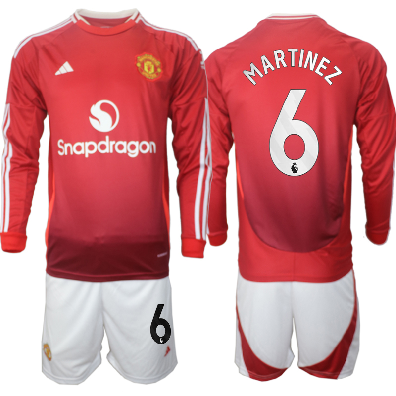 Men 2024-2025 Club Manchester United home Long Sleeves Red #6 Soccer Jersey